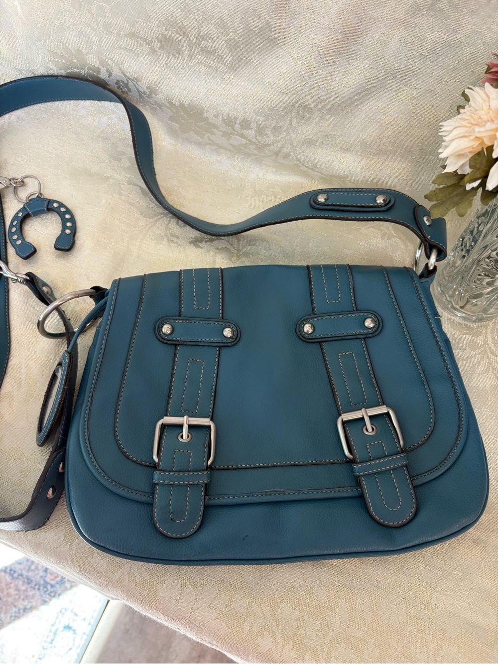 Vintage Nine West Teal Saddle Crossbody Bag